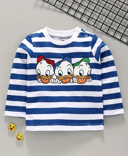 Babyhug Full Sleeves Striped Tee Donald Duck Print - Blue White