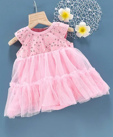 Mark & Mia Short Sleeves Frock Style Onesie Floral Embroidered - Light Pink