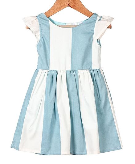 My Meo Striped Cap Sleeves Flared Dress - Sky Blue