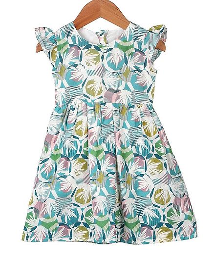 My Meo Cap Sleeves Flowers Printed Flared Dress - Multicolor