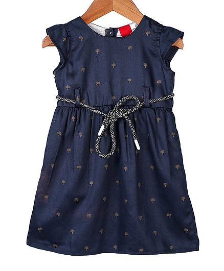 My Meo Tree Printed Cap Sleeves Dress - Blue