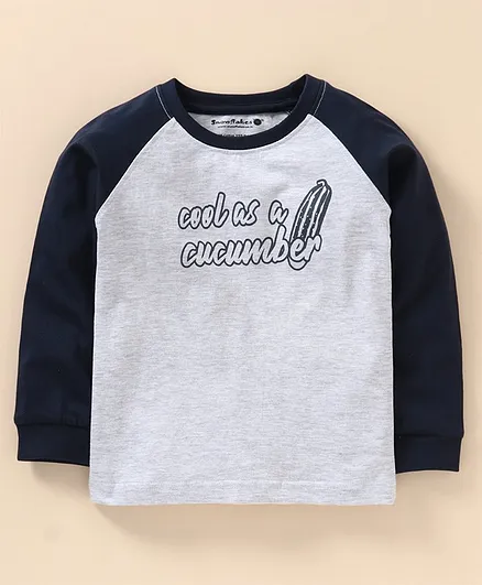 Snowflakes Raglan Full Sleeves Cool As Cucumber Print T-Shirt - Off White & Blue