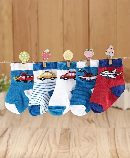 Cute Walk by Babyhug Antibacterial Ankle Length Socks Multi Design Pack of 5 Pairs - Multicolor