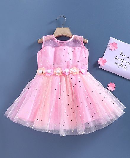 Babyhug Sleeveless Party Frock Floral Corsage- Pink