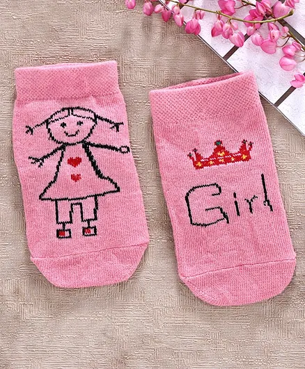 Cute Walk by Babyhug Antibacterial Ankle Length Socks Girl Design - Pink