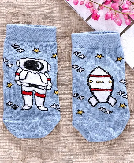 Cute Walk by Babyhug Antibacterial Ankle Length Socks Space Design - Blue