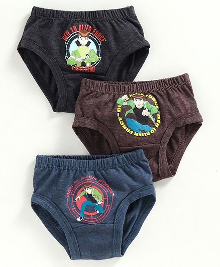 Red Rose Briefs Ben 10 Print Pack of 3 - Dark & Light Grey Blue