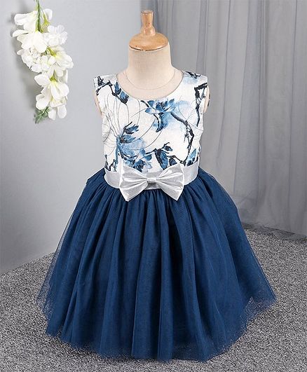 Mark & Mia Sleeveless Party Frock with Floral Bodice - Navy Blue White