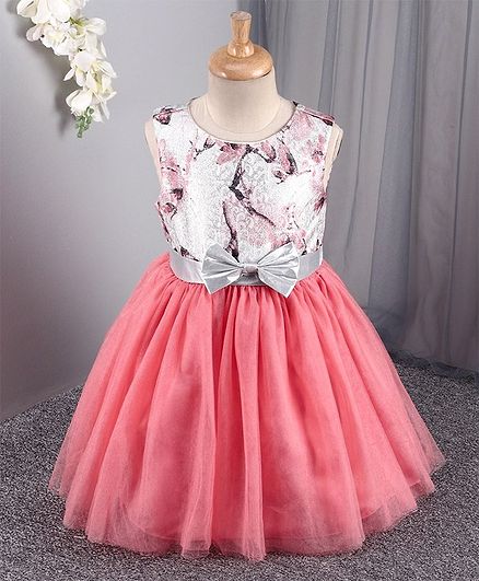 Mark & Mia Sleeveless Party Frock with Floral Bodice - Pink White
