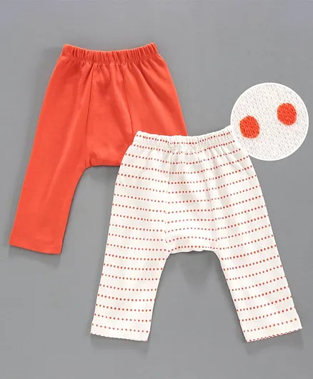 Tambourine Polka Dot Printed Pack Of 2 Diaper Leggings - White & Orange