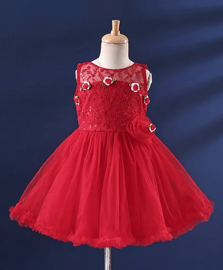 The KidShop Sleeveless Embroidered Dress - Red