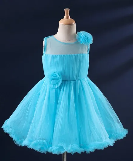 The KidShop Sleeveless Flower Applique Dress - Aqua
