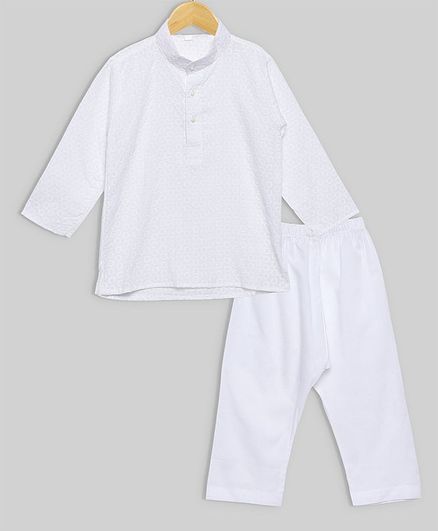 oui oui Solid Full Sleeves Kurta & Pyjama Set - White