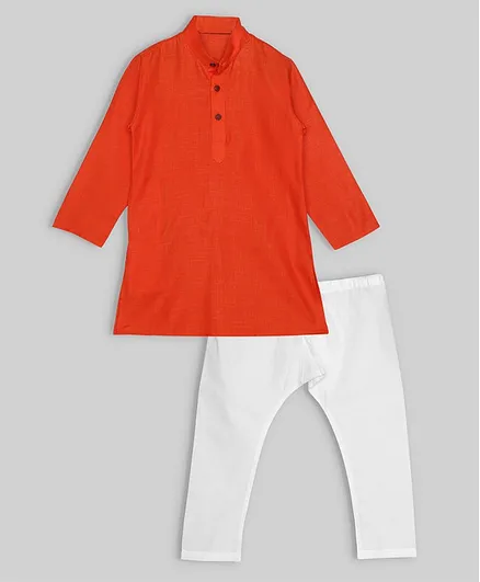 oui oui Full Sleeves Solid Kurta & Pyjama Set - Orange