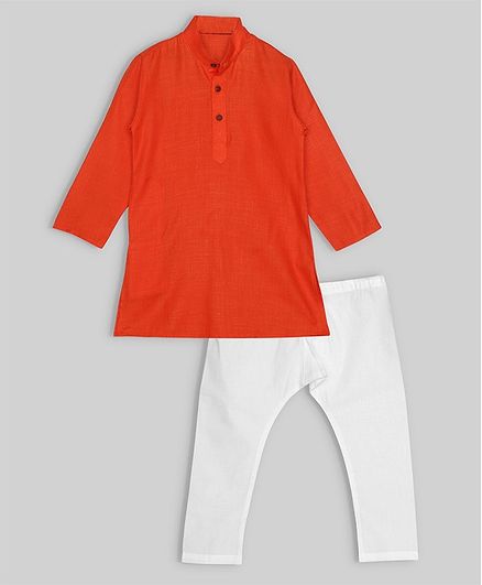 oui oui Full Sleeves Solid Kurta & Pyjama Set - Orange