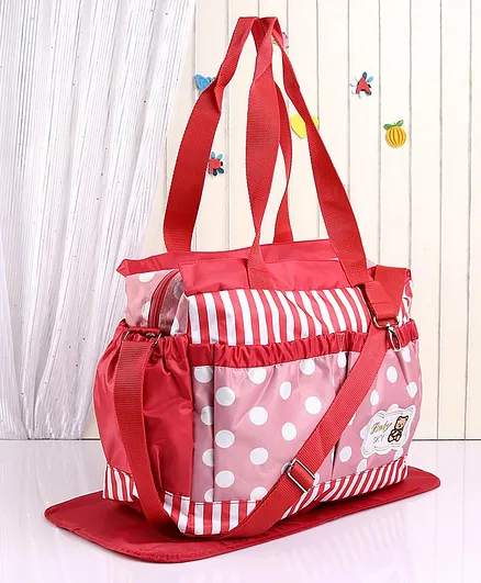 Diaper Bag with Changing Mat Striped & Polka Dots - Red
