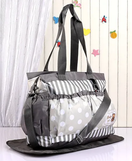 Diaper Bag with Changing Mat Striped & Polka Dots - Grey