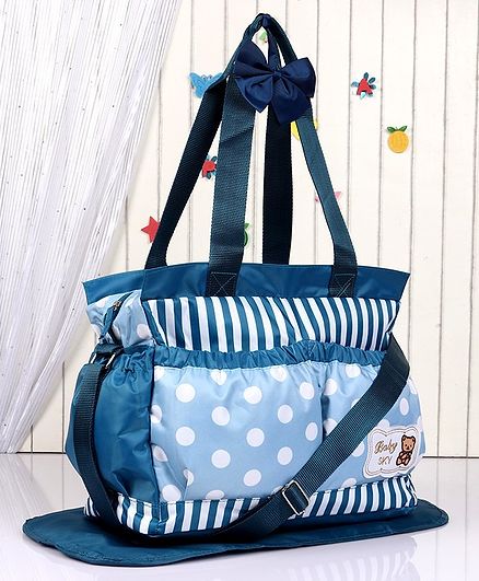Diaper Bag with Changing Mat Striped & Polka Dots - Blue