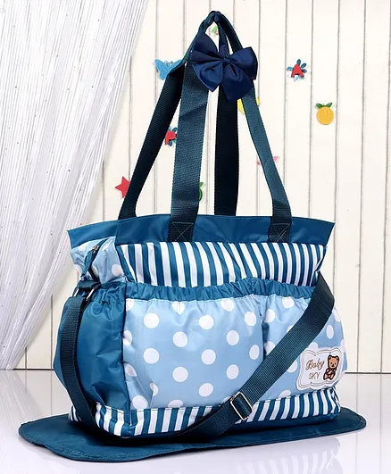 Diaper Bag with Changing Mat Striped & Polka Dots - Blue
