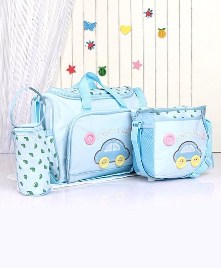 Diaper Bag Set Car Embroidery - Blue