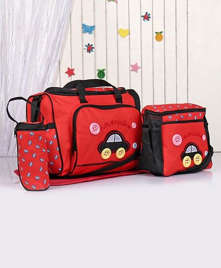 Diaper Bag Set Car Embroidery - Red