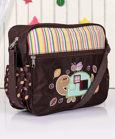 Diaper Bag with Tortoise Embroidery - Brown