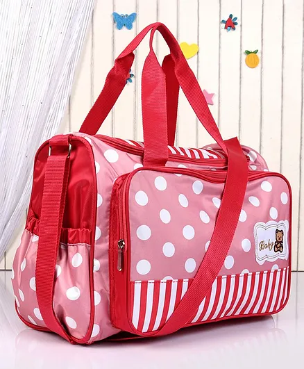 Polka Dot Print Diaper Bag with Changing Mat - Red