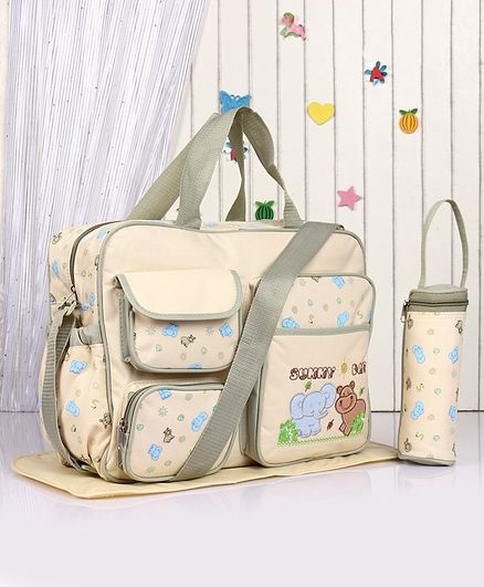 Diaper Bag with Changing Mat & Bottle Holder - Cream