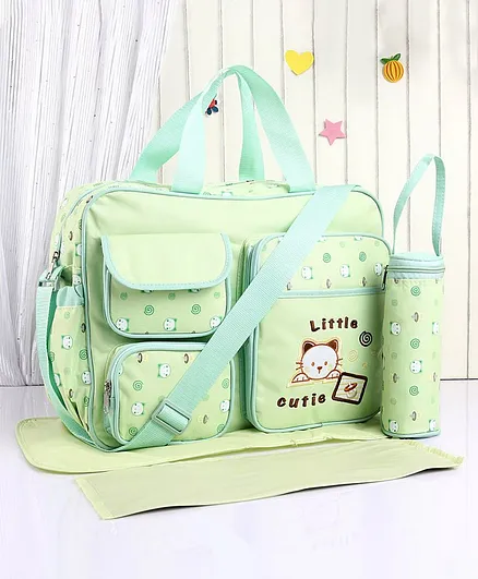 Diaper Bag with Changing Mat & Bottle Holder - Green