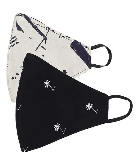 AKSHARA 2Ply Printed Pack Of 2 Masks - Beige & Black