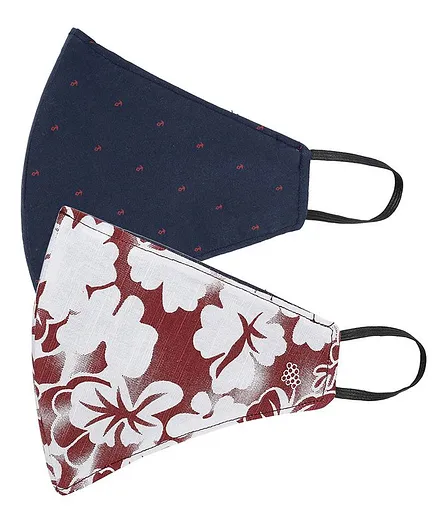 AKSHARA 2Ply Dot Printed Pack Of 2 Mask - Maroon & Navy