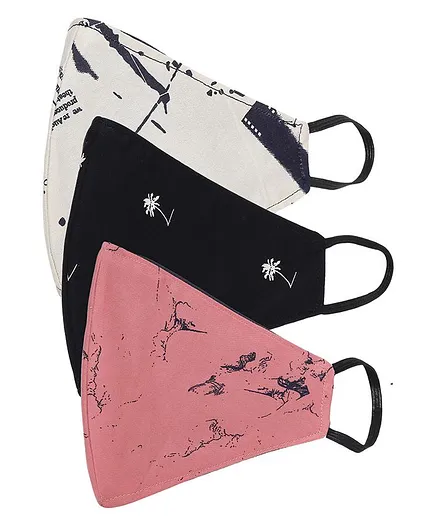 AKSHARA 2Ply Palm Tree Printed Pack Of 3 Masks - Multi Color