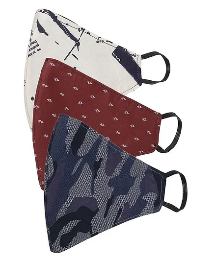 AKSHARA 2Ply Camouflage Printed Pack Of 3 Mask - Multi Color