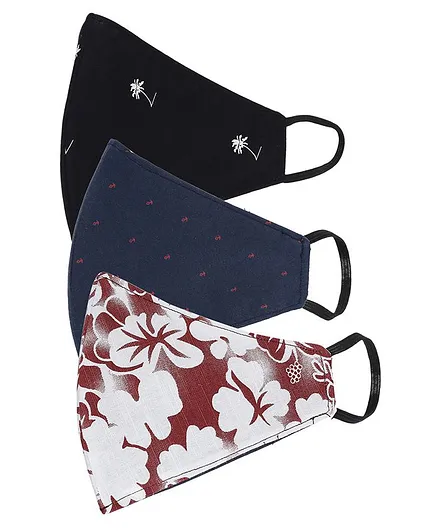 AKSHARA 2Ply Flower Printed Pack Of 3 Mask - Multi Color