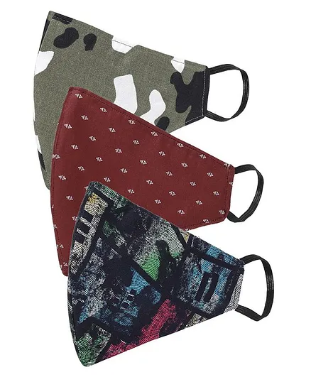 AKSHARA 2Ply Dot Printed Pack Of 3 Mask - Multi Color