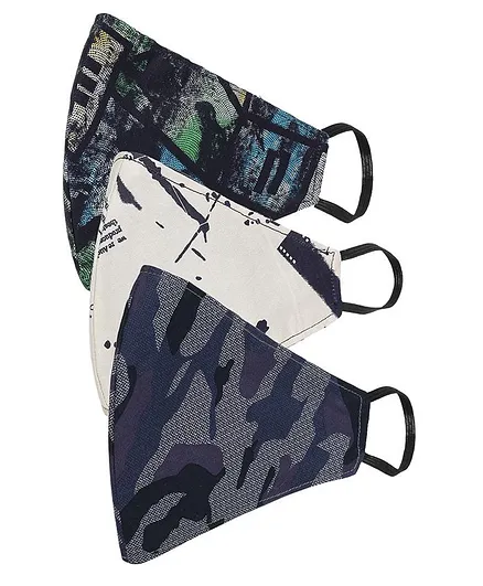 AKSHARA 2Ply Camouflage Printed Pack Of 3 Mask - Multi Color