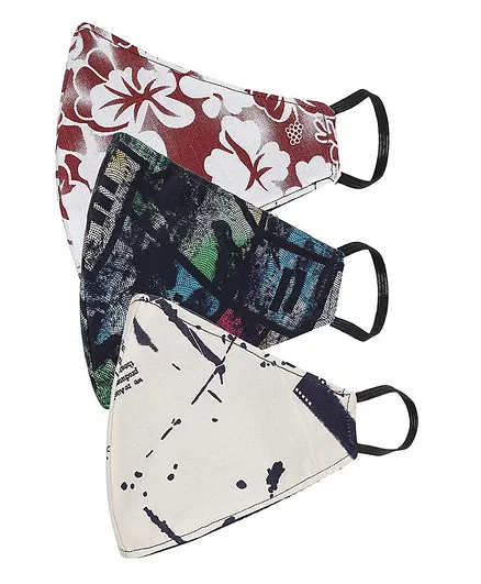 AKSHARA 2Ply Flower Printed Pack Of 3 Mask - Multi Color