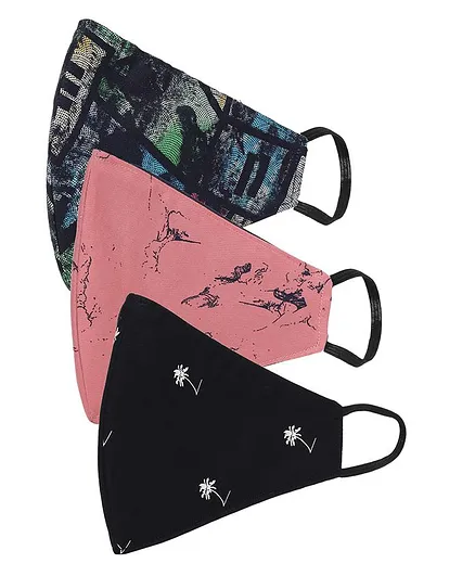 AKSHARA 2Ply Palm Tree Printed Pack Of 3 Mask - Multi Color