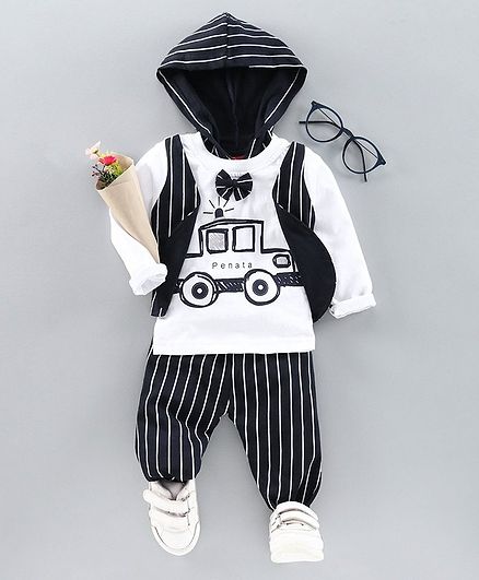Jb Club Striped Full Sleeves Tee With Bottom - Black