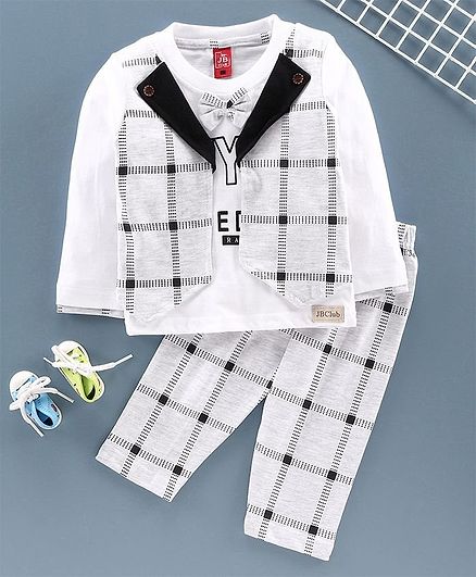Jb Club Full Sleeves Tee With Checked Bottom - Grey