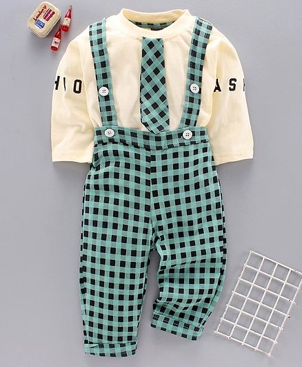 Jb Club Full Sleeves Tee With Checked Dungaree - Green