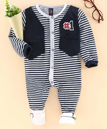 Jb Club Striped Full Sleeves Romper - Navy