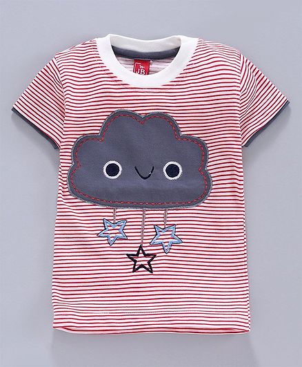 Jb Club Half Sleeves Striped & Cloud Patch T-Shirt - Red