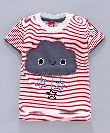 Jb Club Half Sleeves Striped & Cloud Patch T-Shirt - Red