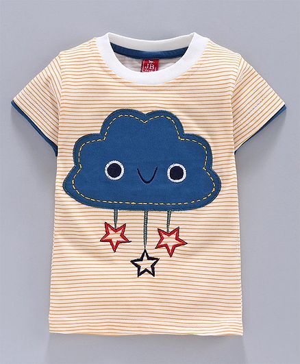 Jb Club Half Sleeves Striped & Cloud Patch T-Shirt - Yellow