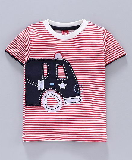 Jb Club Half Sleeves Car Patch T-Shirt - Red