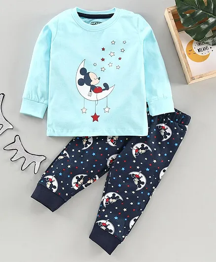 Disney by Babyhug Full Sleeves Night Suit Mickey Mouse Print - Blue