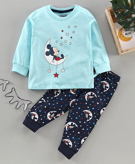 Bisney by Babyhug Full Sleeves Night Suit Mickey Mouse Print - Blue