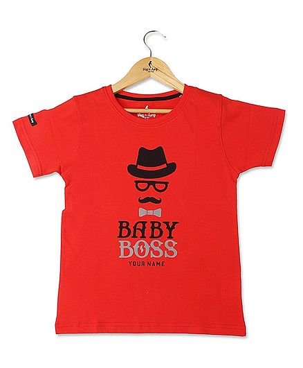 Hop n Jump Half Sleeves Baby Boss Printed Tee - Red