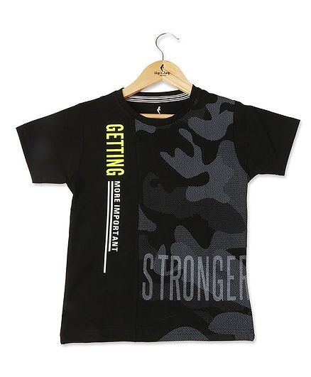 Hop n Jump Half Sleeves I am Stronger Printed Tee - Black